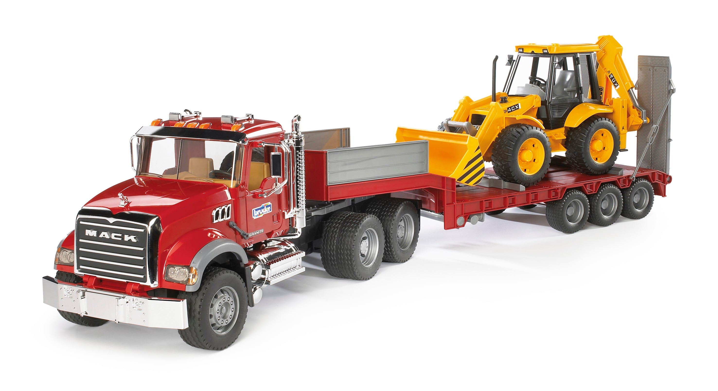 Bruder 02813 Mack Granite Truck with Low Loader and JCB 4CX Backhoe Loader  40.12.9