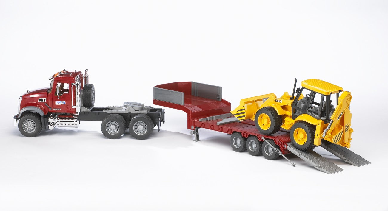 Bruder 02813 Mack Granite Truck with Low Loader and JCB 4CX Backhoe Loader  40.12.9