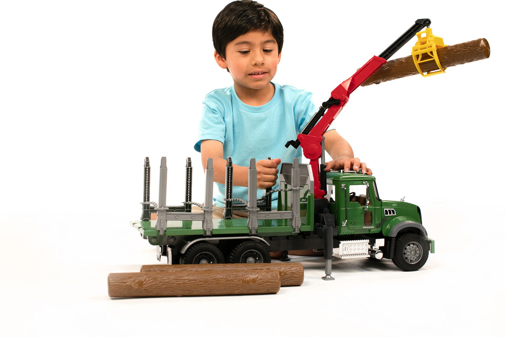 Bruder 02824 Mack Granite Timber Transport Truck with Loading Crane, Grapple and 3 Logs 28.12.10