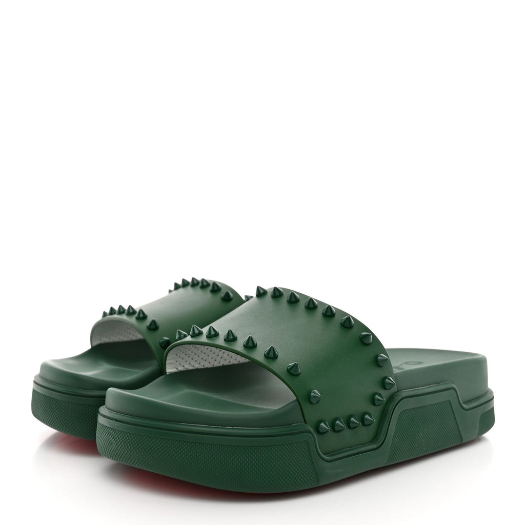 Calfskin Studded Pool Fun Platform Flat Slide Sandals 35 Green