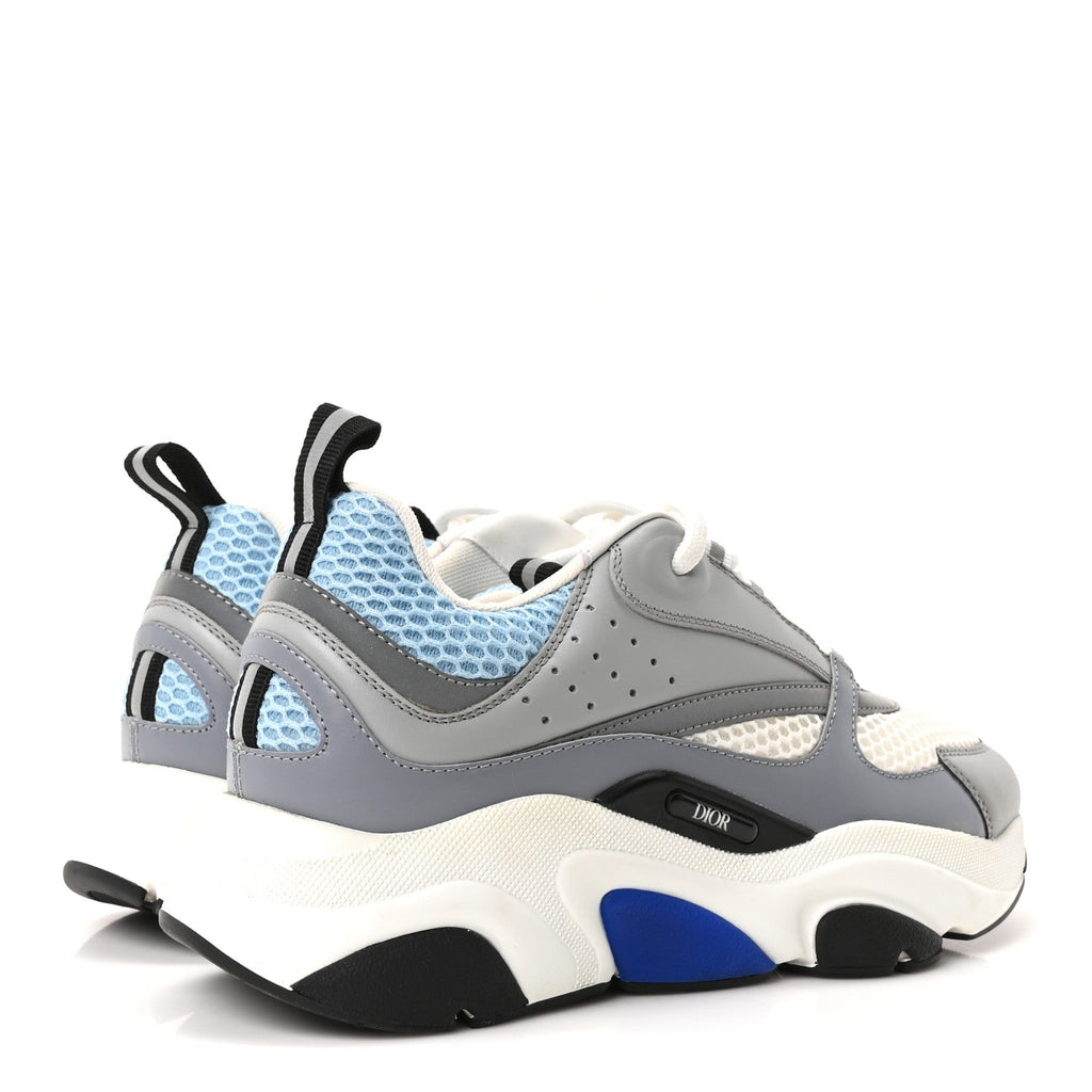 Technical Mesh Calfskin Mens B22 Sneakers 38 White Blue Grey