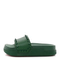 Calfskin Studded Pool Fun Platform Flat Slide Sandals 35 Green