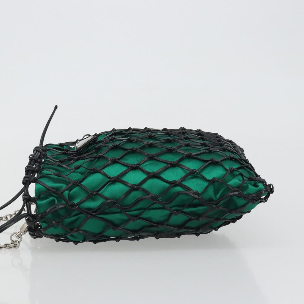 PRADA Chain Shoulder Bag Satin Green Auth 127567