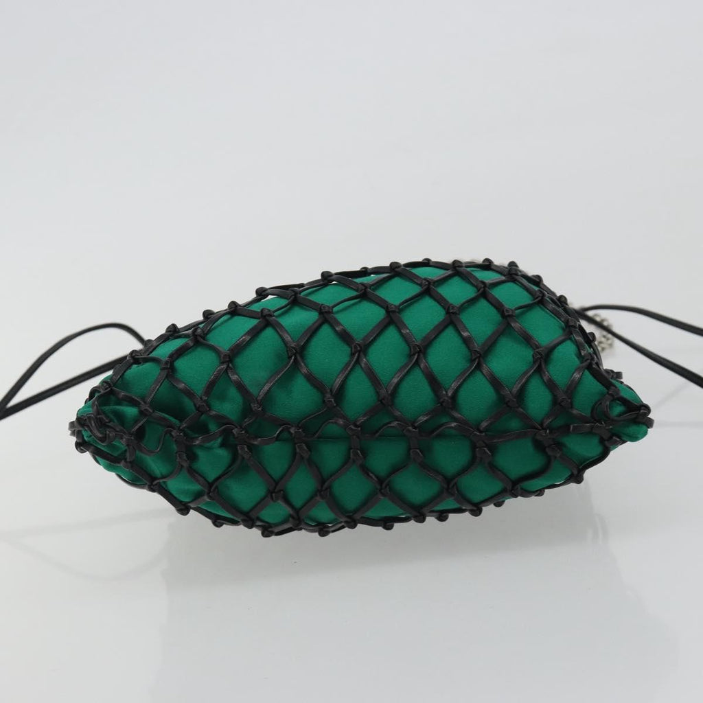PRADA Chain Shoulder Bag Satin Green Auth 127567