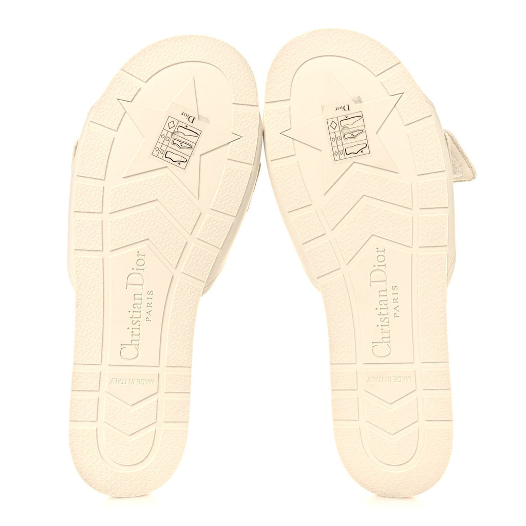 Lambskin Rubber Dioriviera Dioract Flat Slide Sandals 35 White