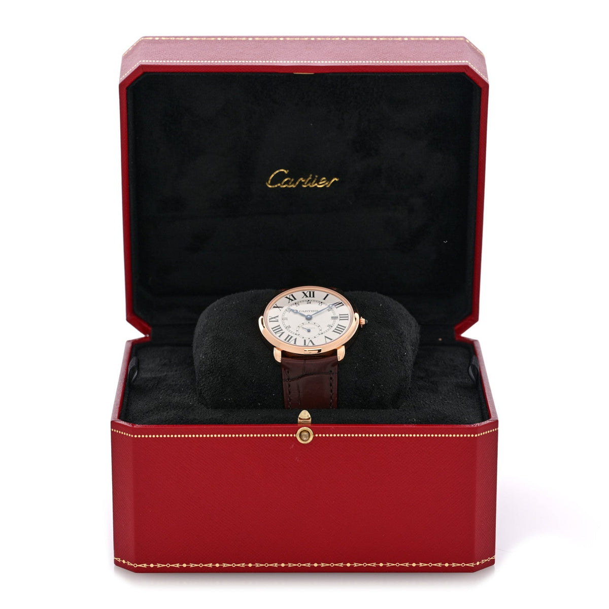 18K Pink Gold Alligator 40mm Ronde Louis Automatic Watch Brown