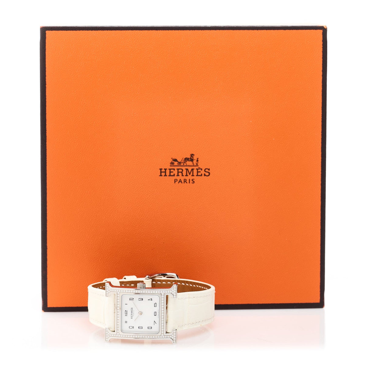 Stainless Steel Alligator Diamond Bezel Mother of Pearl 21mm Heure H Hour Quartz Watch Blanc