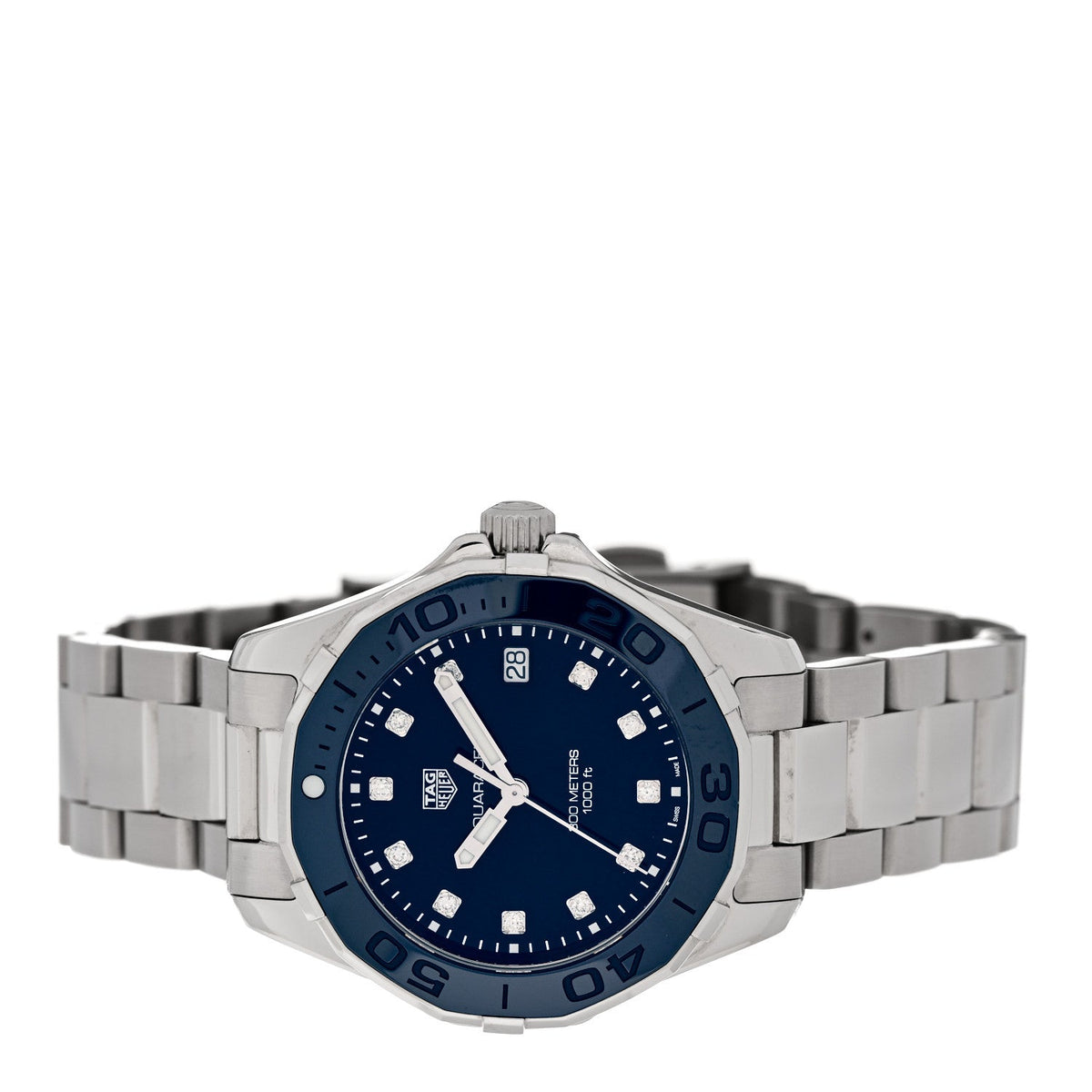 Stainless Steel Ceramic Diamond Blue Mother of Pearl 35mm Aquaracer Quartz Watch WAY131L