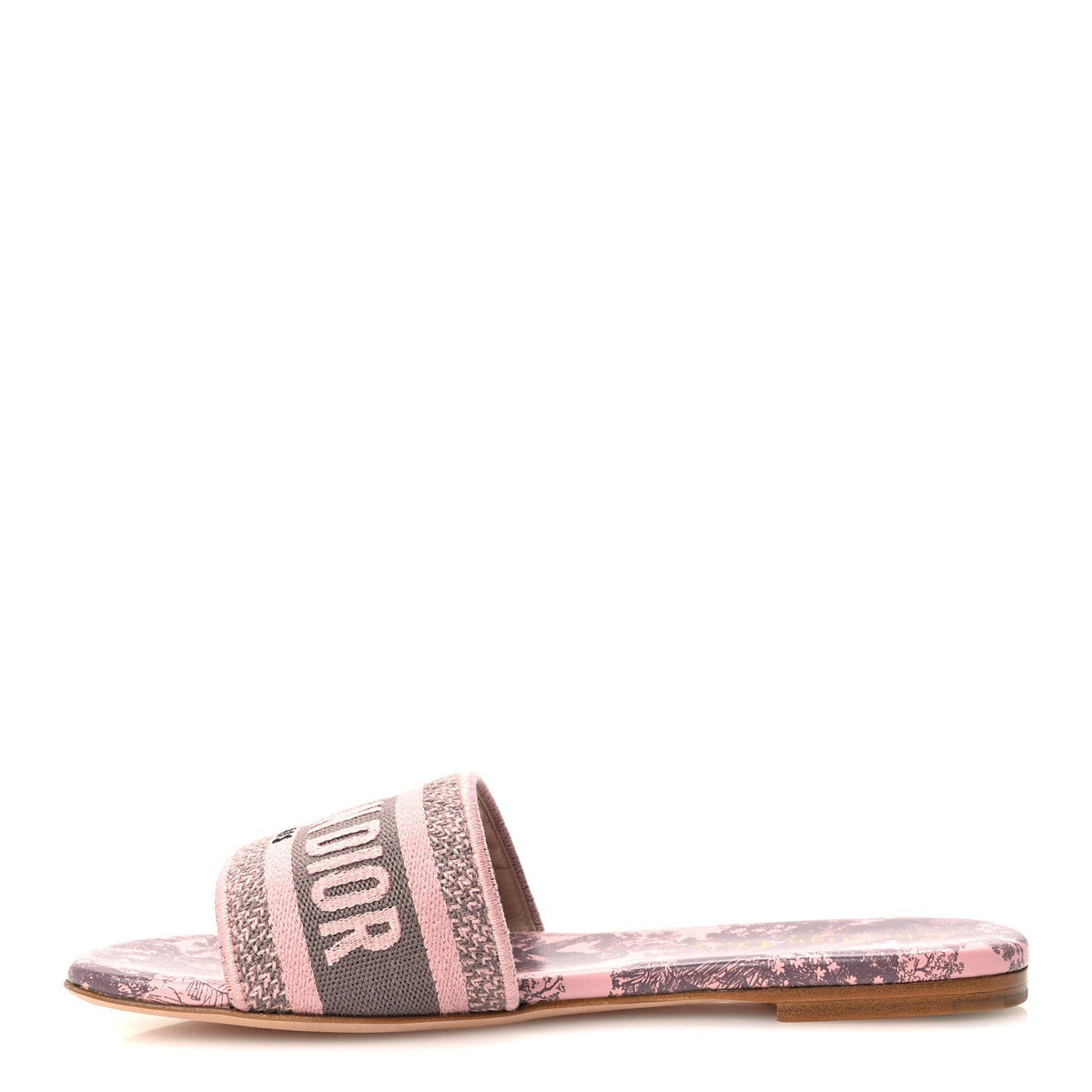 Canvas Toile De Jouy Embroidered Dway Flat Slide Sandals 36 Chateau Rose