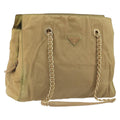 PRADA Chain Tote Bag Nylon Beige Gold Auth 194329