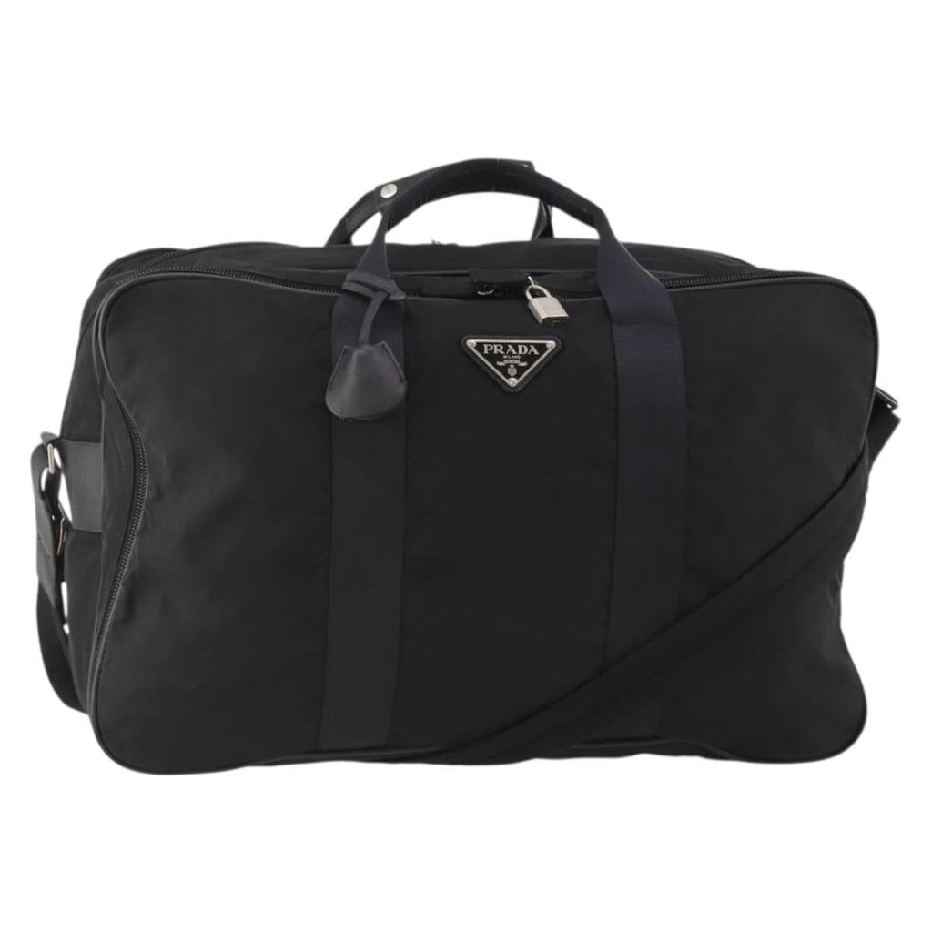 PRADA Boston Bag Nylon 2way Black Silver Auth 194402
