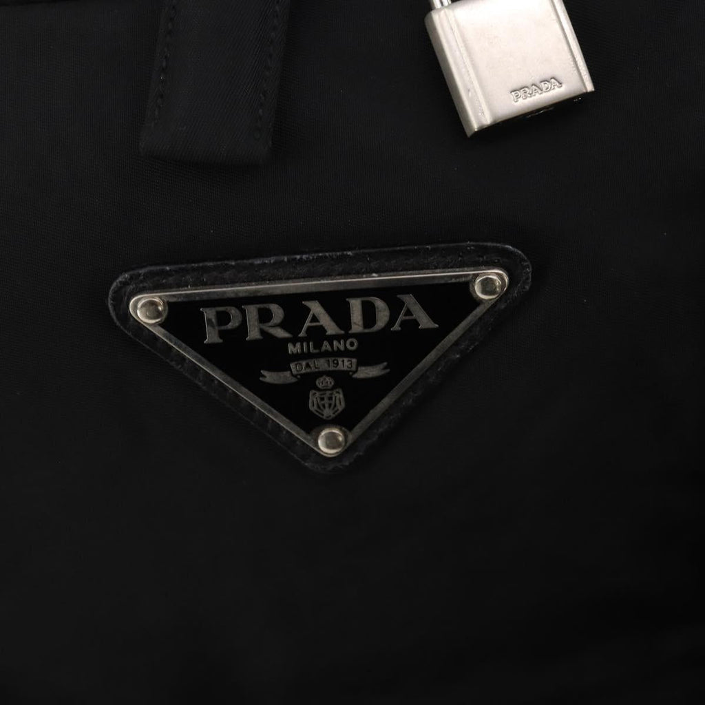 PRADA Boston Bag Nylon 2way Black Silver Auth 194402
