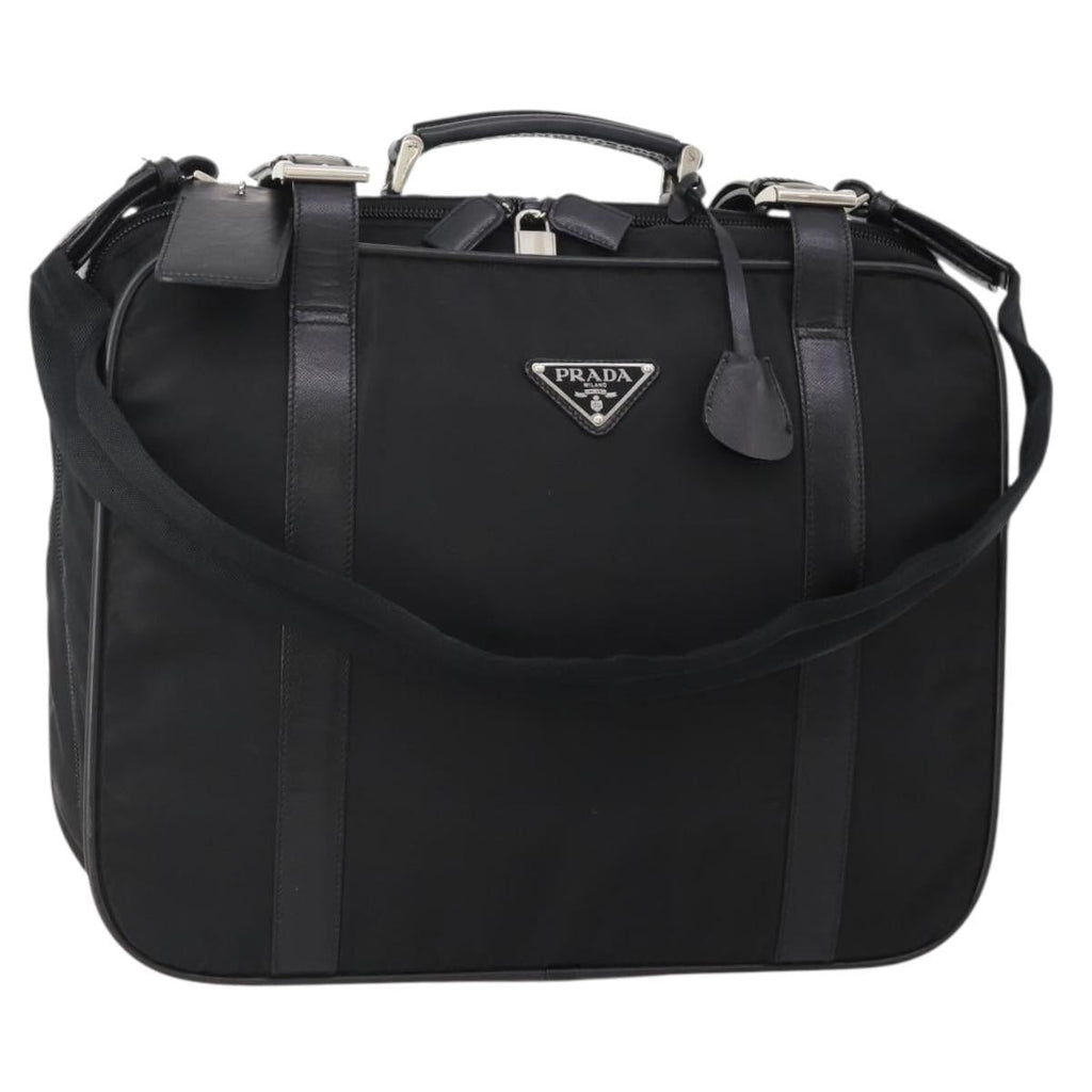 PRADA Boston Bag Nylon 2way Black Silver Auth 194414