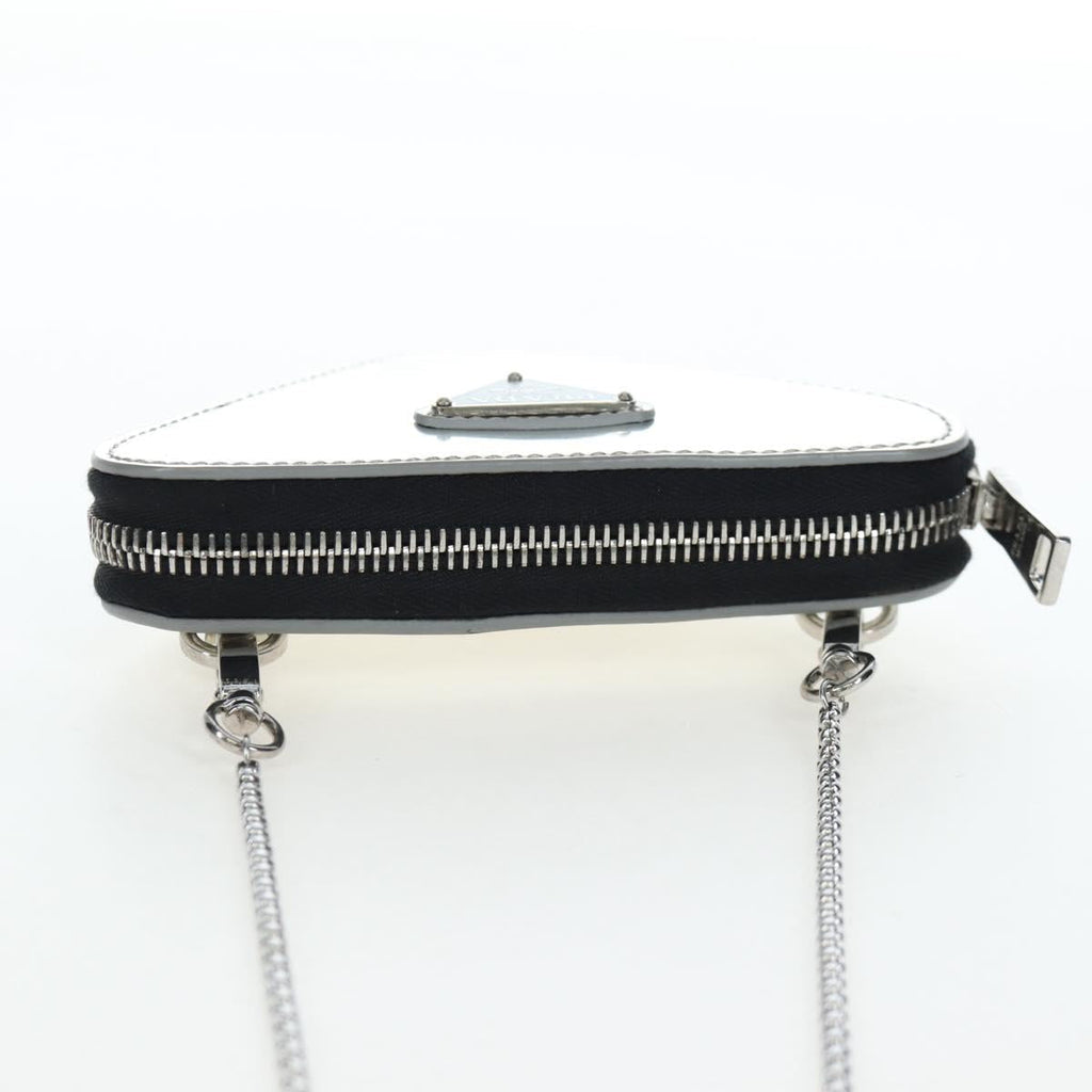 PRADA Chain Shoulder Bag Patent leather Silver Auth 196592M