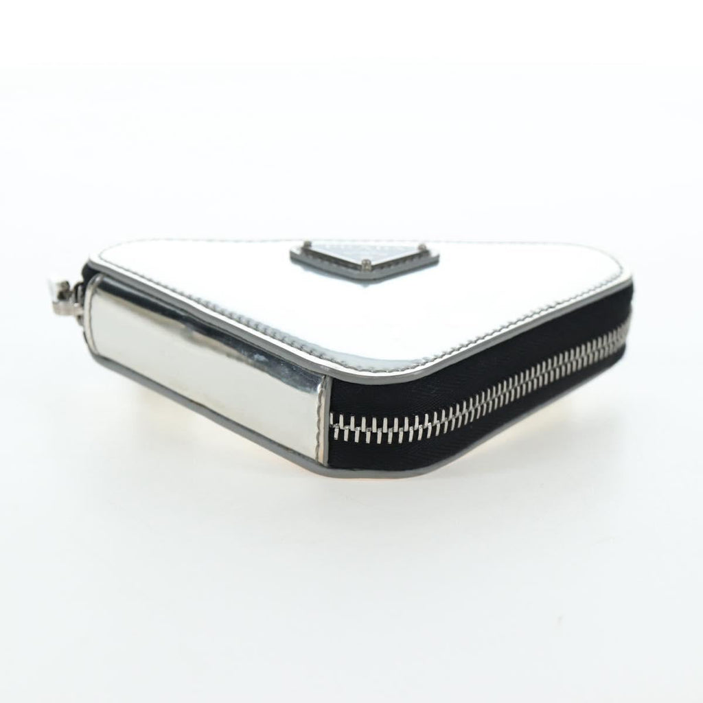 PRADA Chain Shoulder Bag Patent leather Silver Auth 196592M