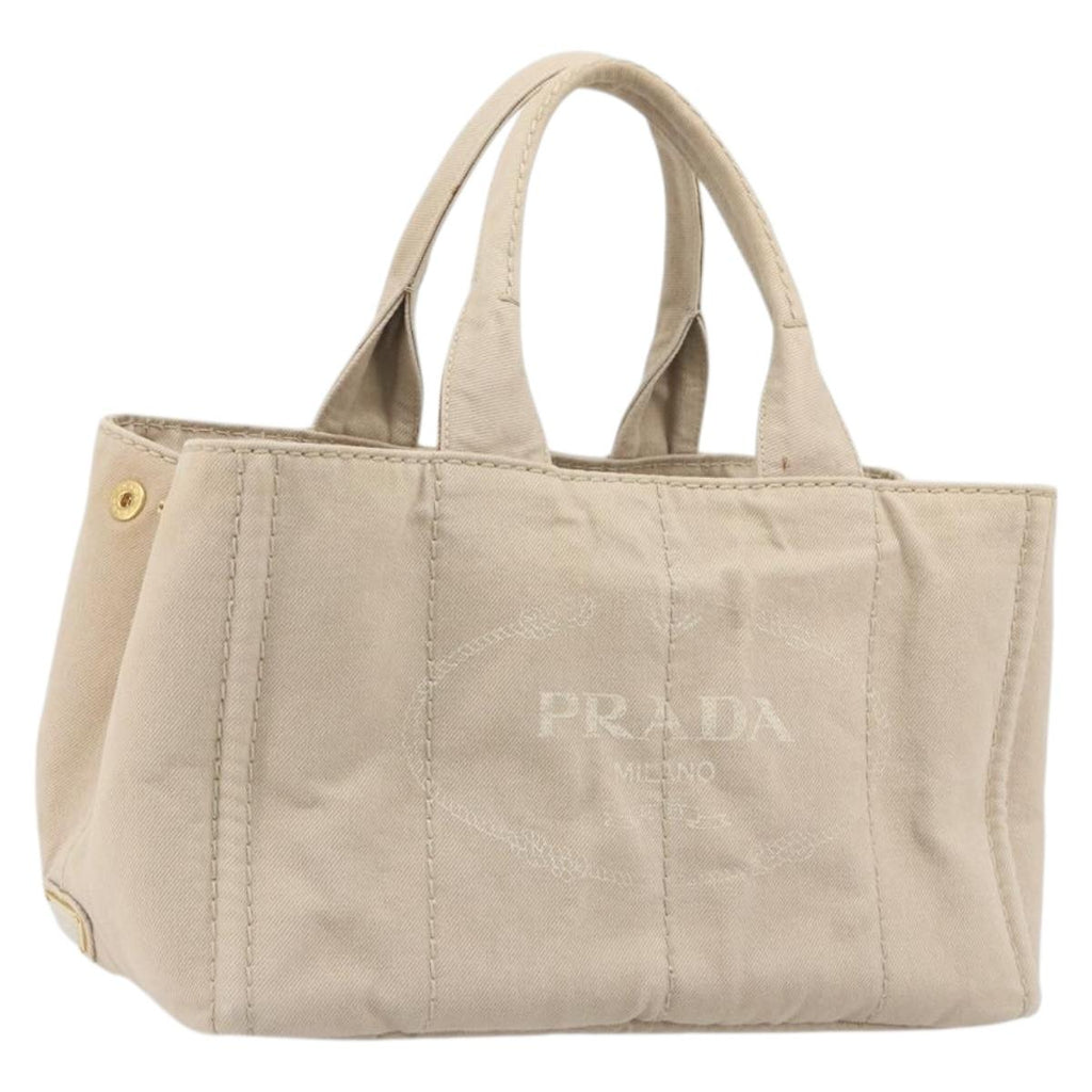 PRADA Canapa MM Hand Bag Canvas Beige Gold Auth 196635A