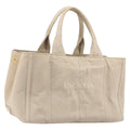 PRADA Canapa MM Hand Bag Canvas Beige Gold Auth 196635A