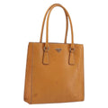 PRADA Hand Bag Leather 2way Beige Silver Auth 197158