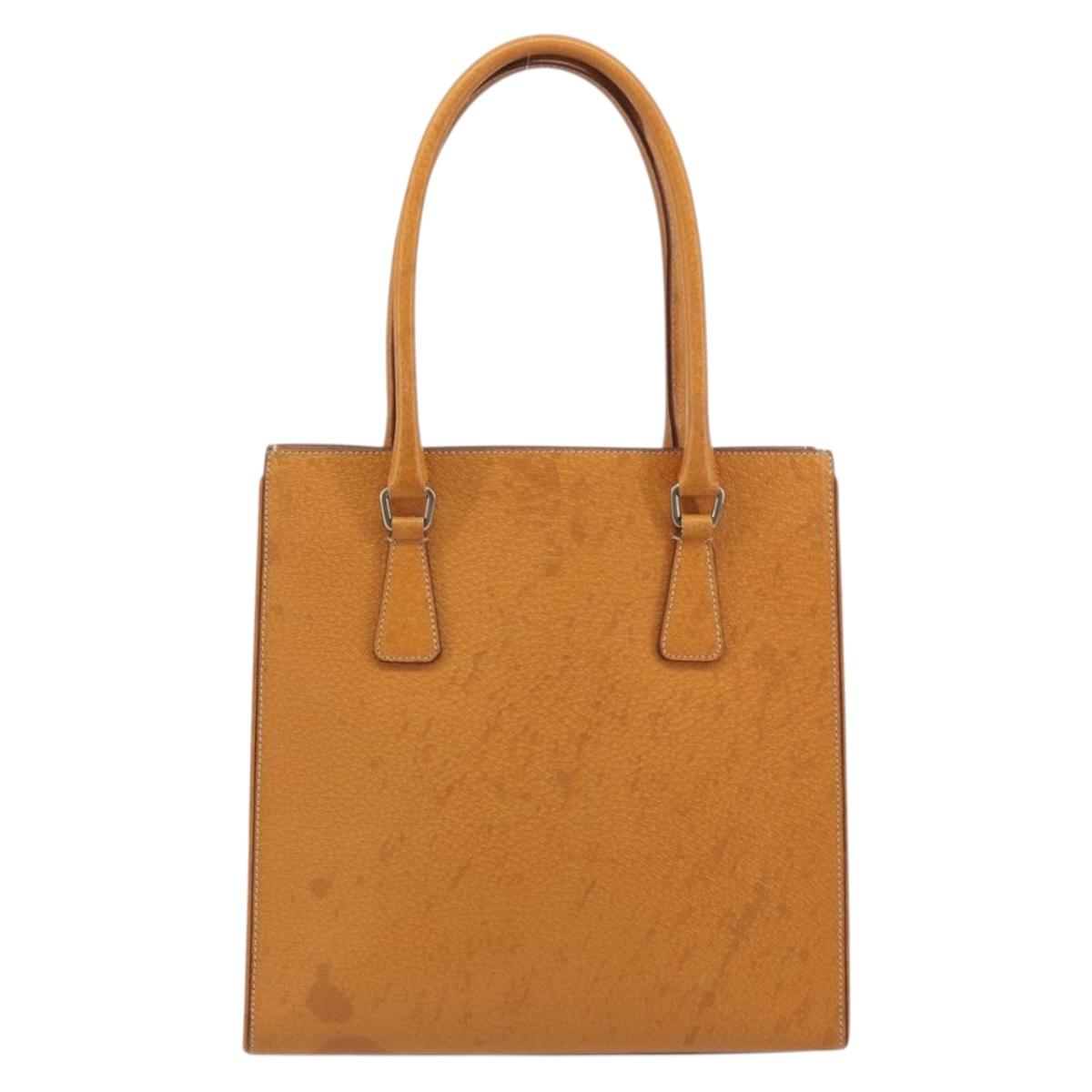 PRADA Hand Bag Leather 2way Beige Silver Auth 197158