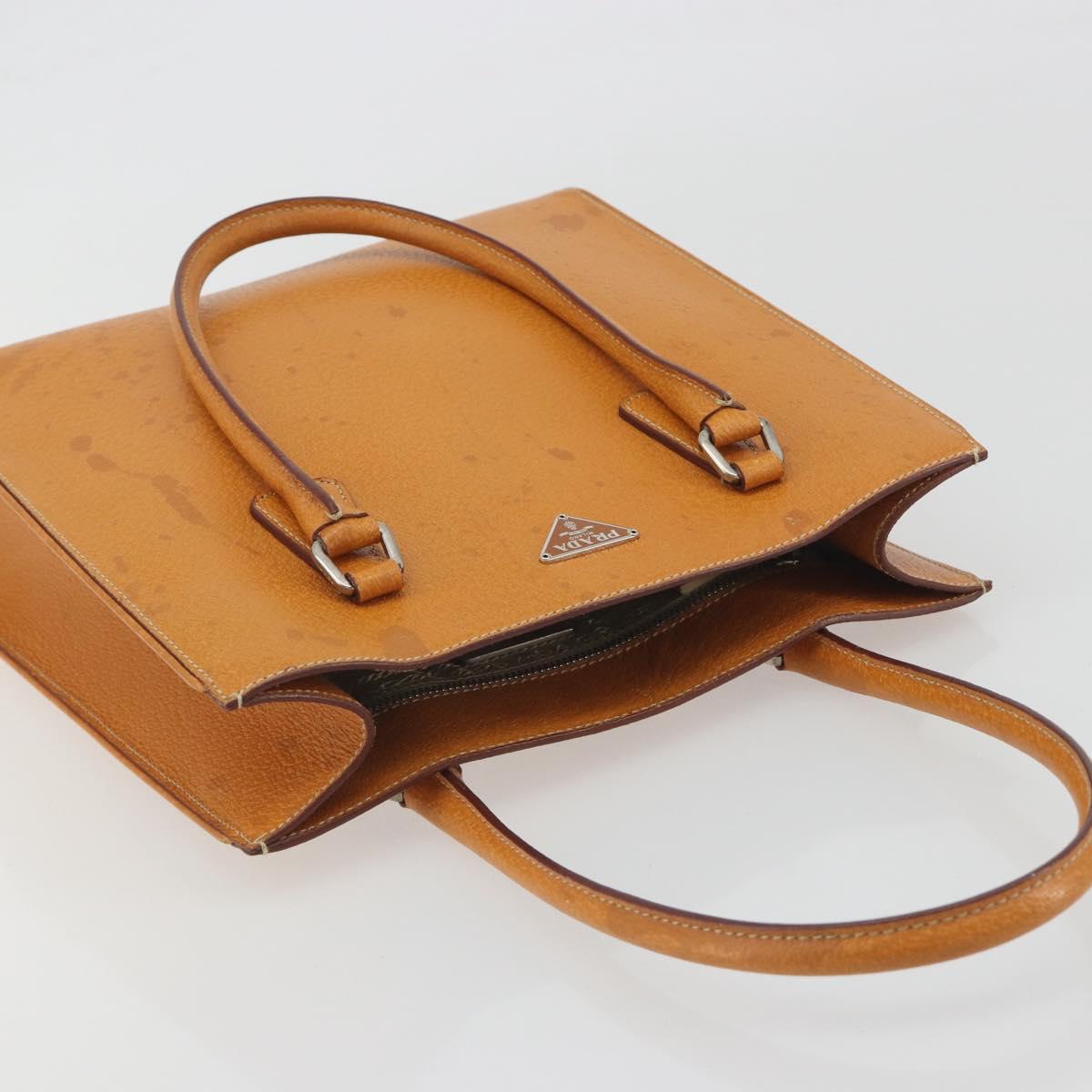 PRADA Hand Bag Leather 2way Beige Silver Auth 197158