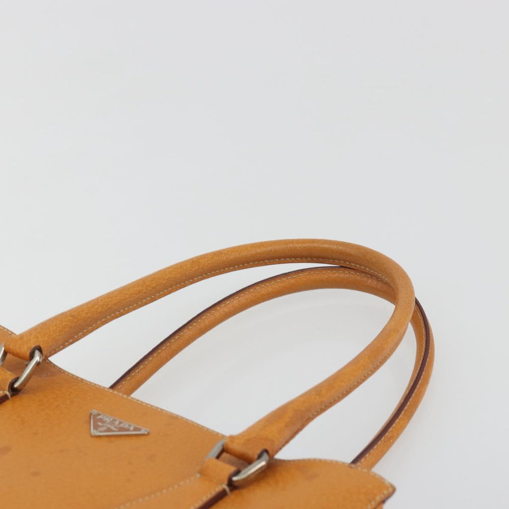 PRADA Hand Bag Leather 2way Beige Silver Auth 197158
