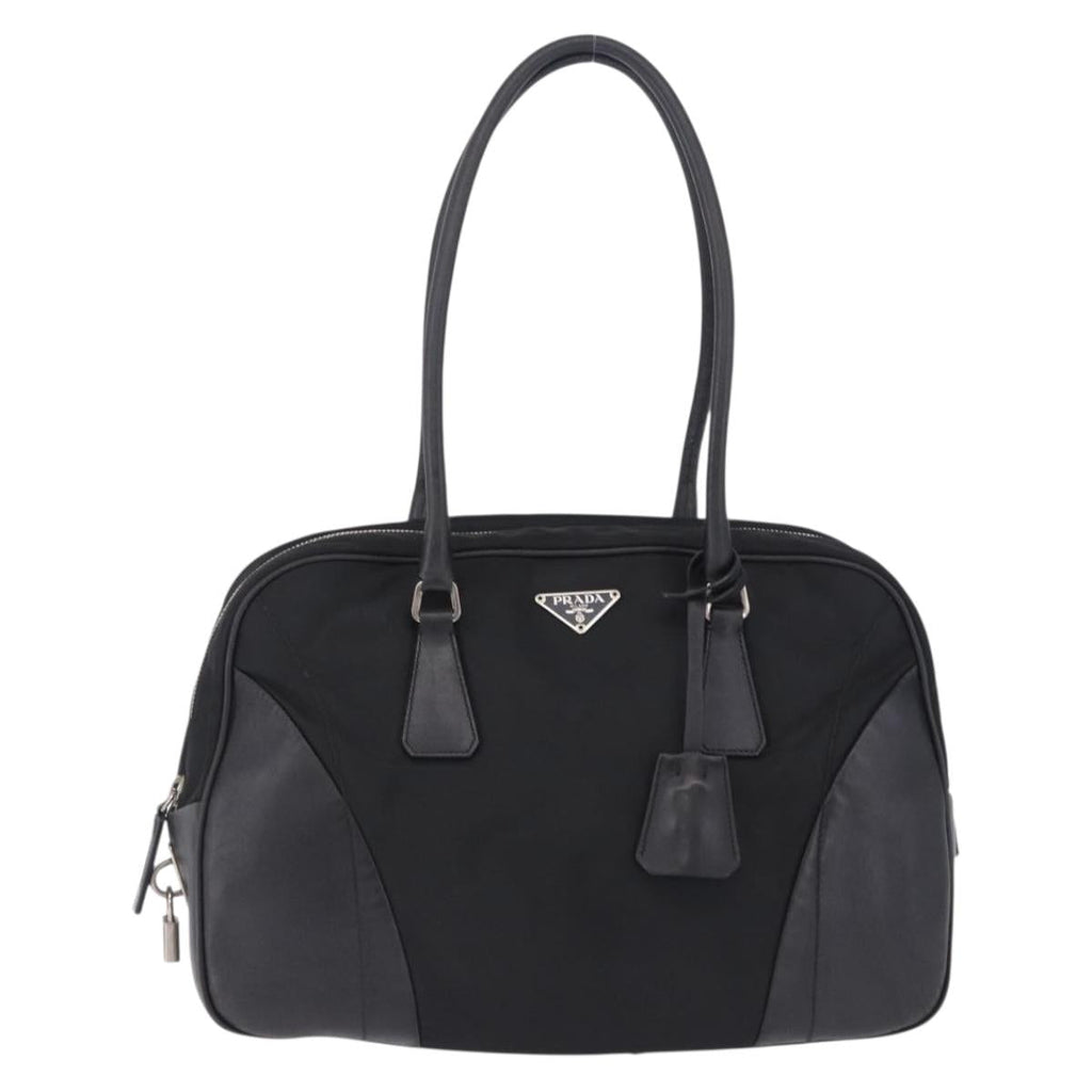 PRADA Tote Bag Nylon Black Silver Auth 197707V