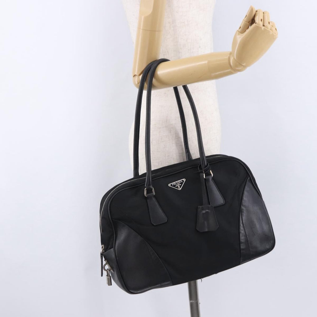 PRADA Tote Bag Nylon Black Silver Auth 197707V