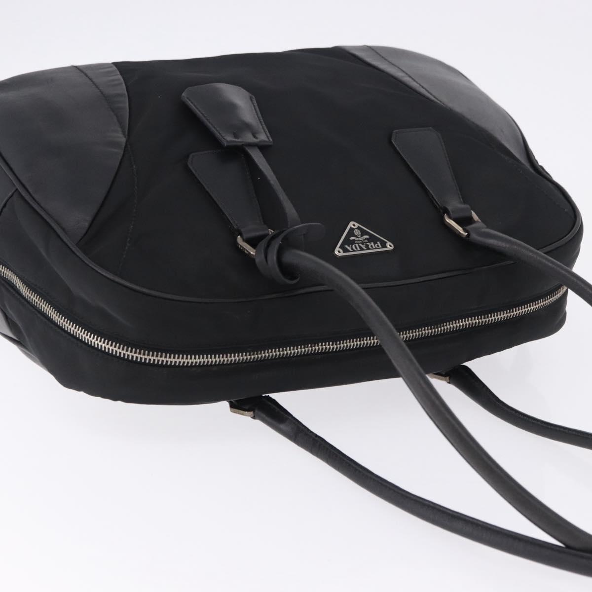 PRADA Tote Bag Nylon Black Silver Auth 197707V