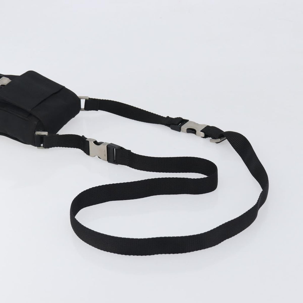 PRADA Shoulder Pouch Nylon Black Silver Auth 197869