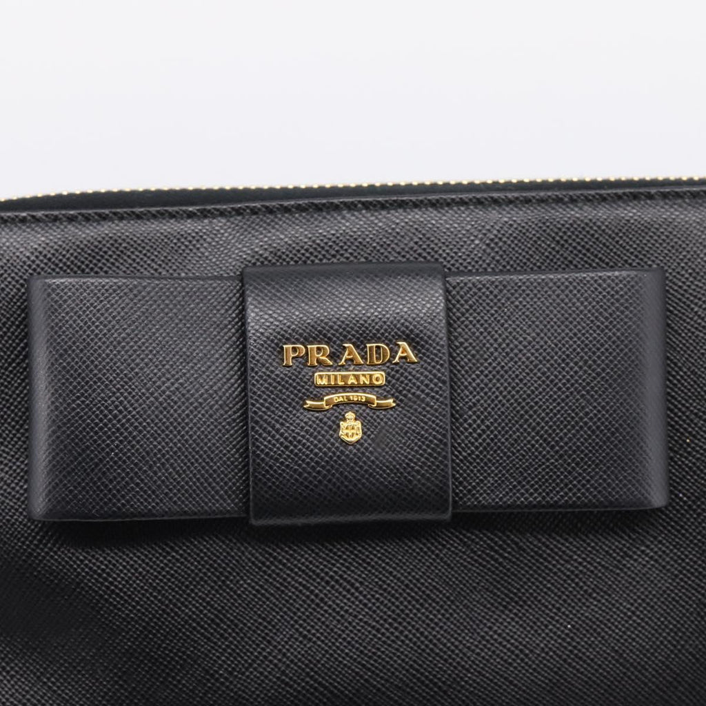 PRADA Long Wallet Saffiano leather Black Gold Auth 197935V