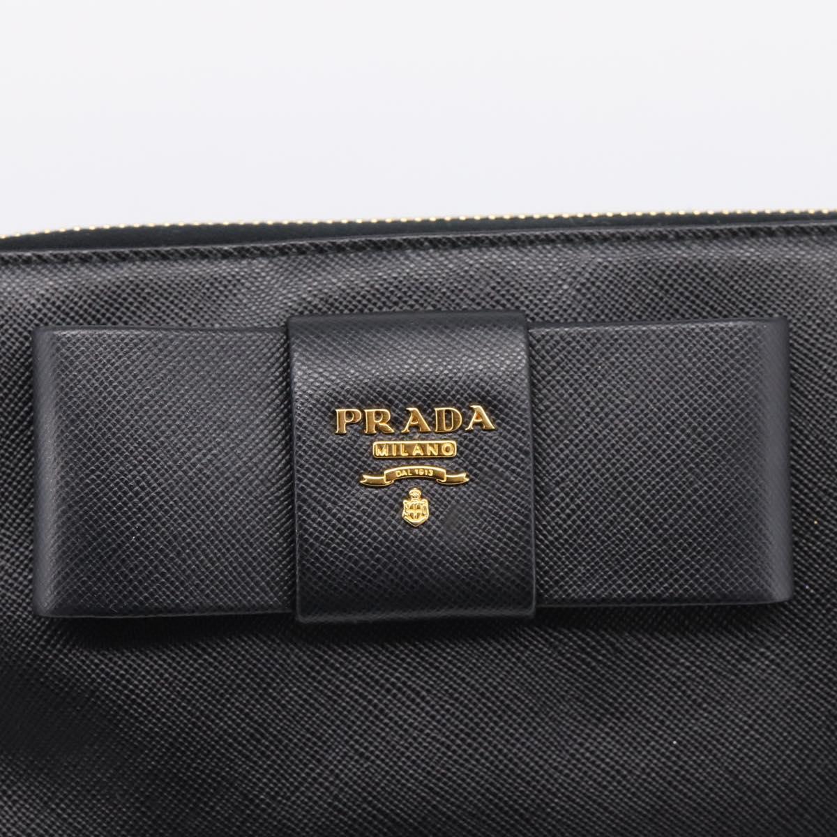 PRADA Long Wallet Saffiano leather Black Gold Auth 197935V