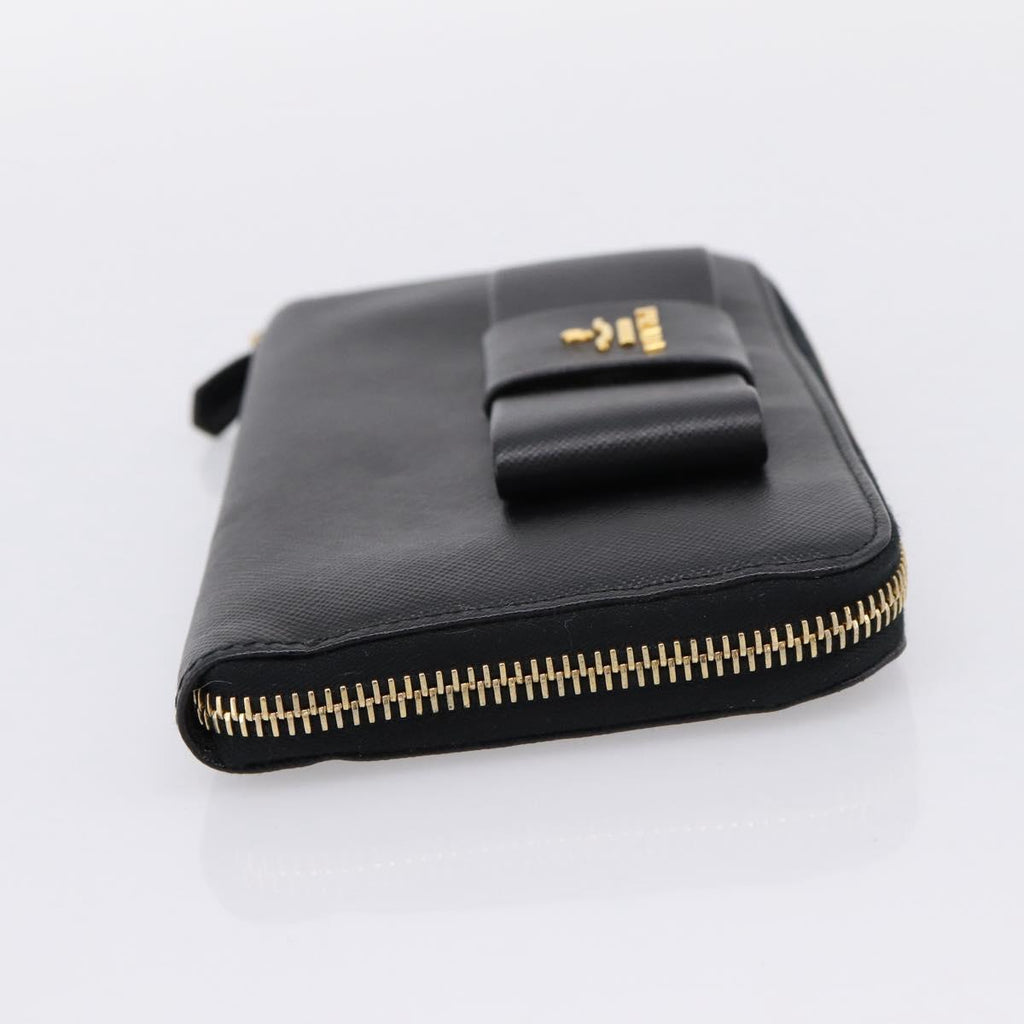 PRADA Long Wallet Saffiano leather Black Gold Auth 197935V