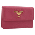 PRADA Card Case Saffiano leather Pink Gold Auth 197943M