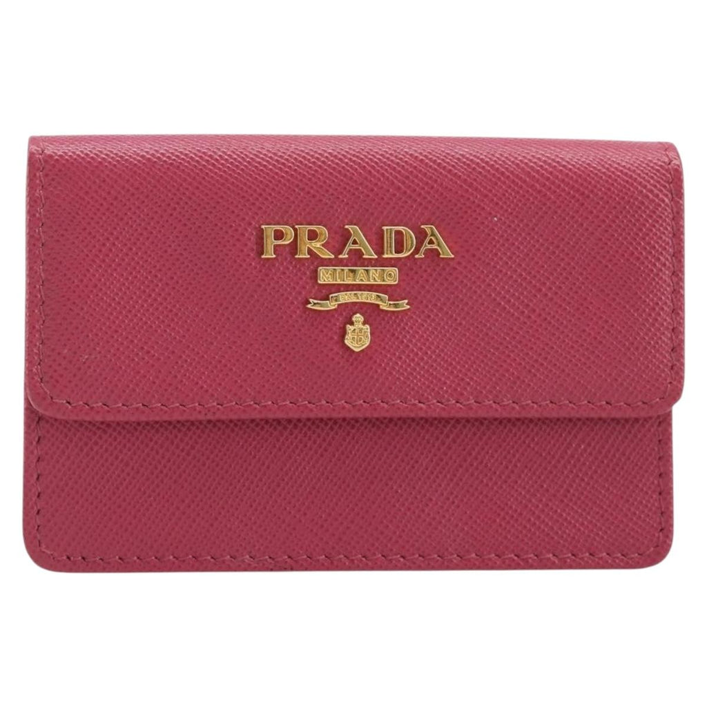 PRADA Card Case Saffiano leather Pink Gold Auth 197943M