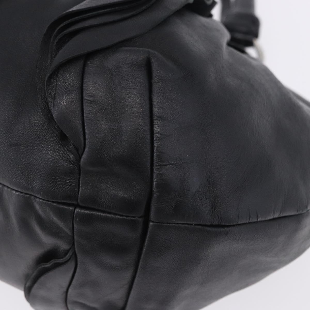 PRADA Hand Bag Leather Black Silver Auth 198268V
