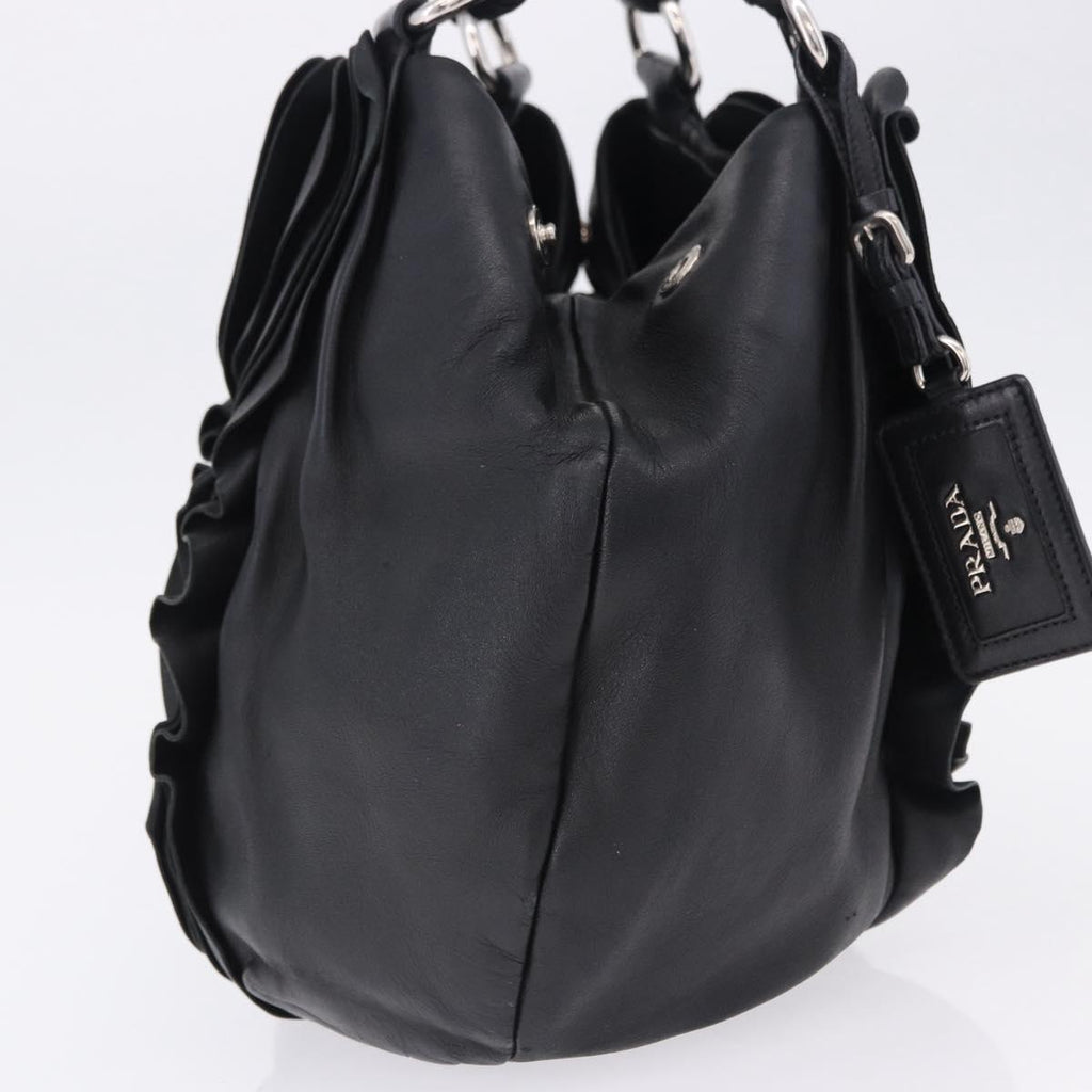 PRADA Hand Bag Leather Black Silver Auth 198268V