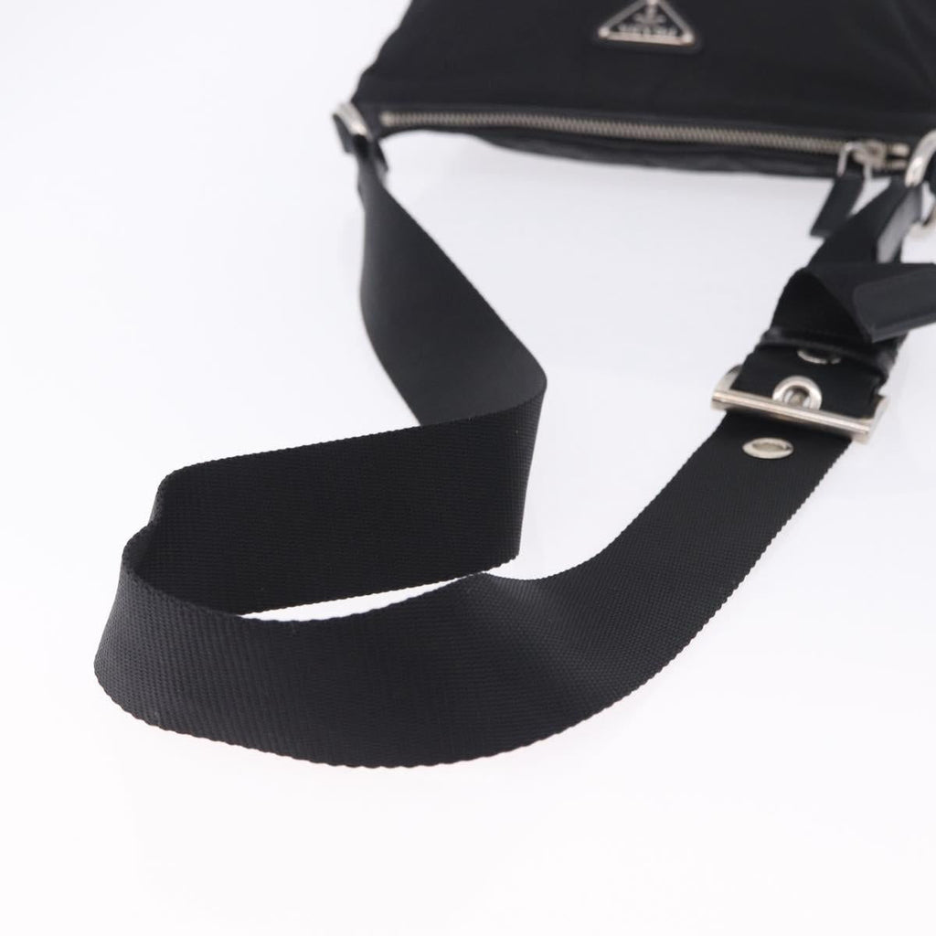 PRADA Shoulder Bag Nylon Black Silver Auth 198359V
