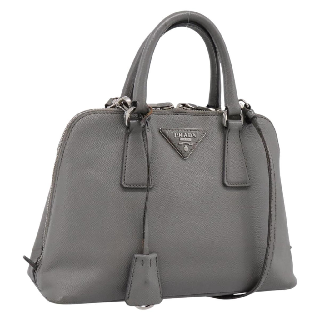 PRADA Hand Bag Saffiano 2way Gray Silver Auth 198967A