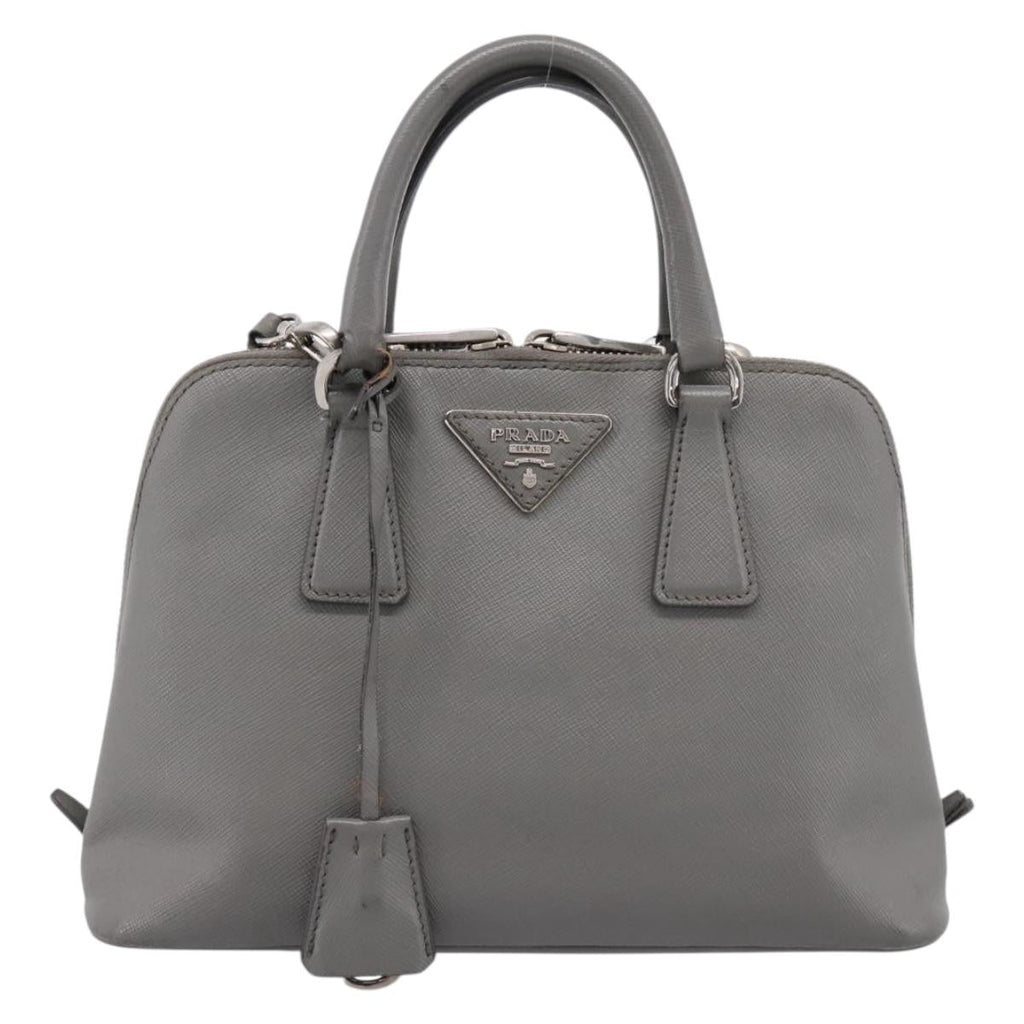 PRADA Hand Bag Saffiano 2way Gray Silver Auth 198967A