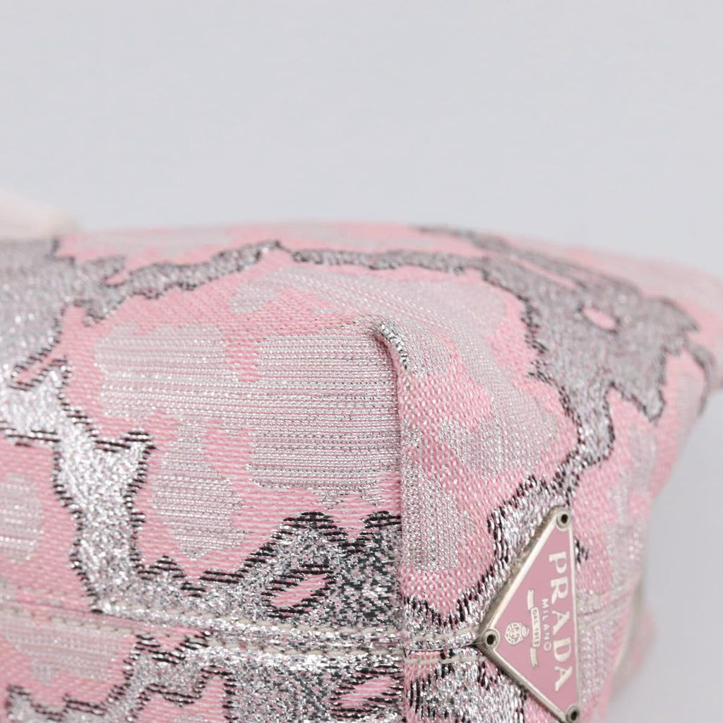 PRADA Brocade Hand Pouch Silk Pink Silver Auth 199363SAM