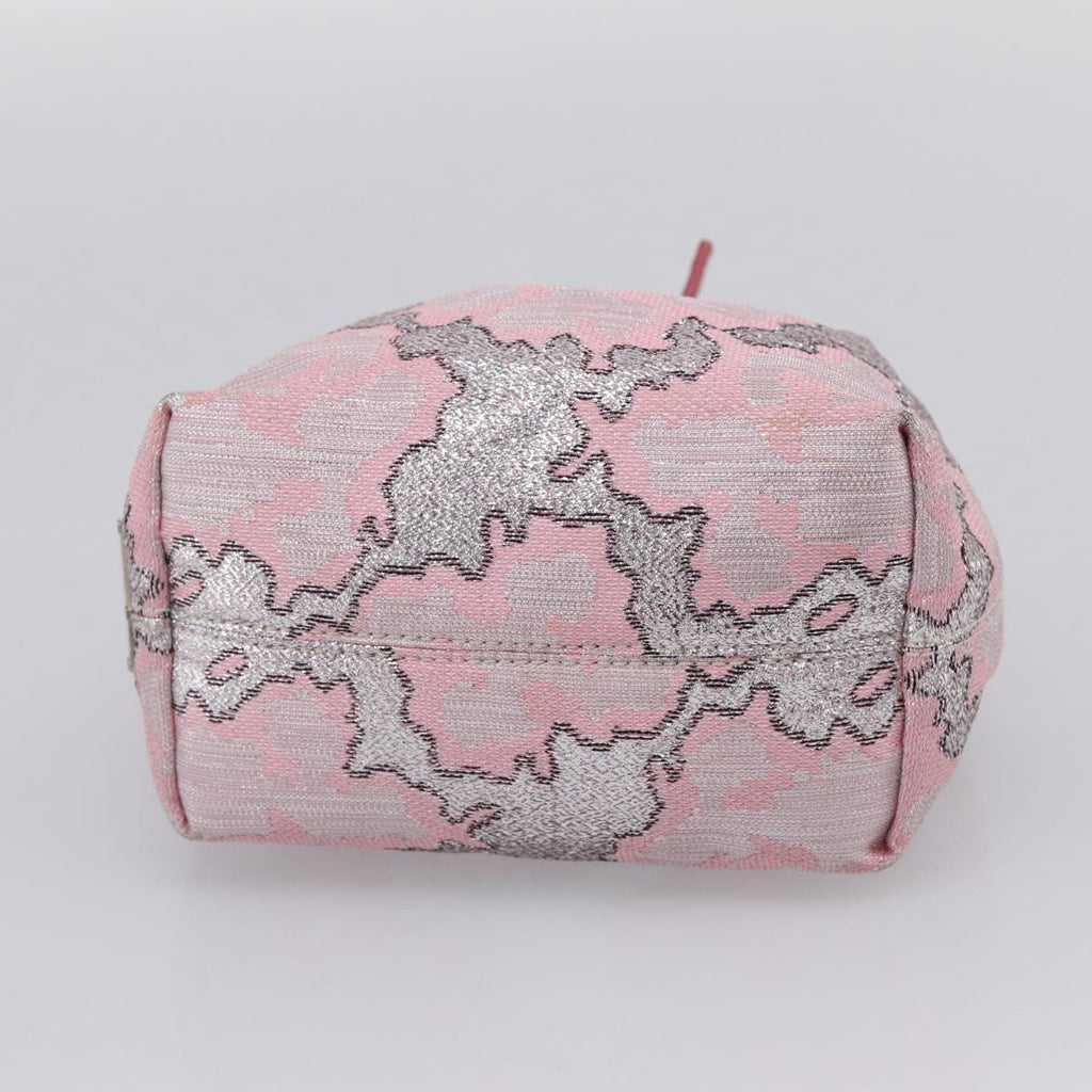 PRADA Brocade Hand Pouch Silk Pink Silver Auth 199363SAM