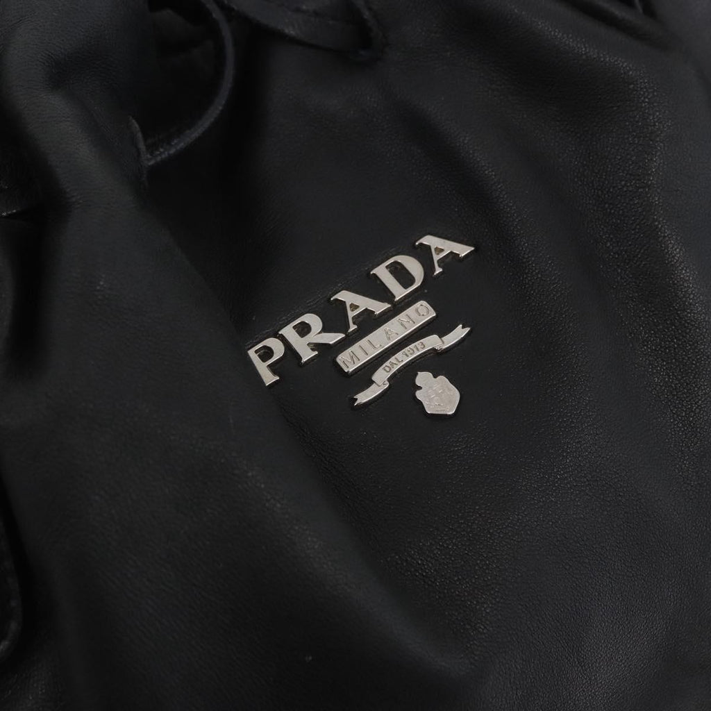 PRADA Tote Bag Leather Black Silver Auth 199442V