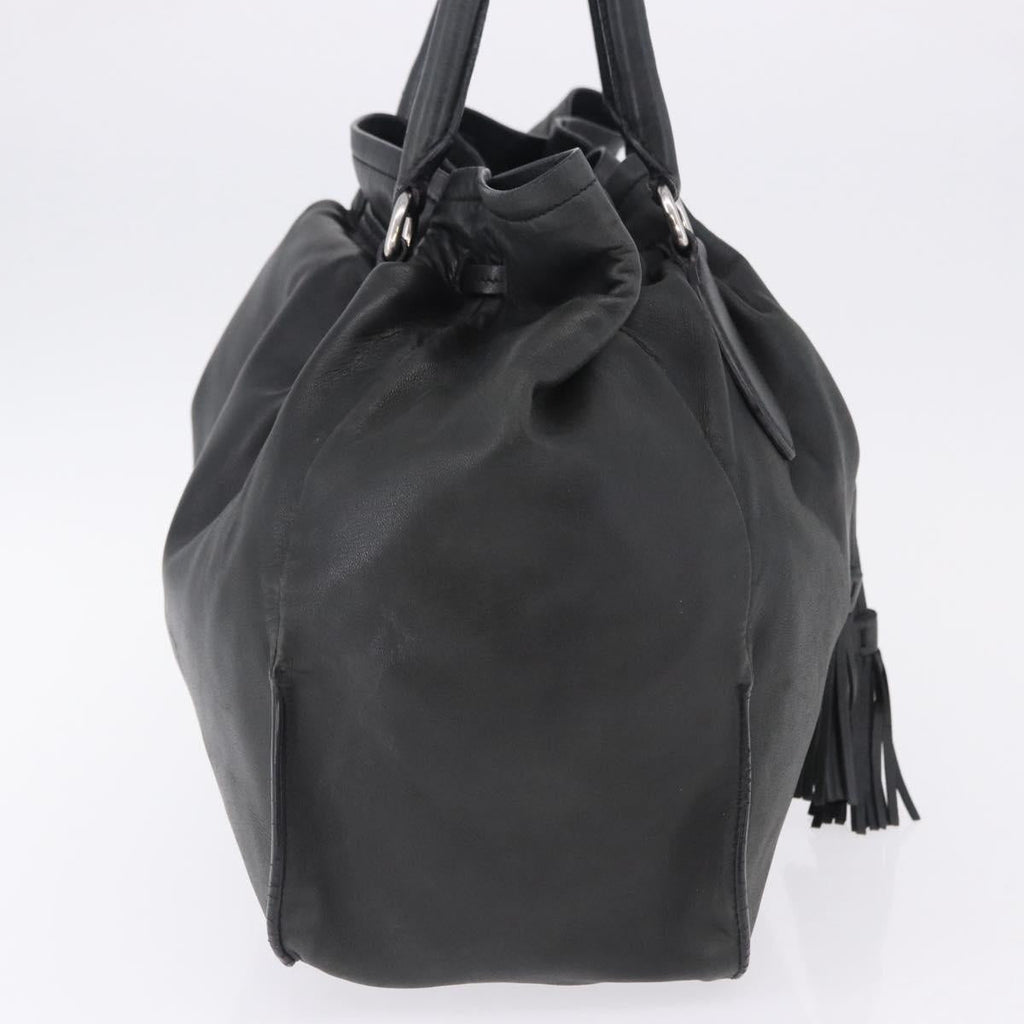 PRADA Tote Bag Leather Black Silver Auth 199442V