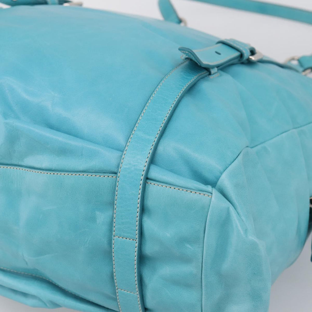 PRADA Tote Bag Leather Light Blue Silver Auth 199466V