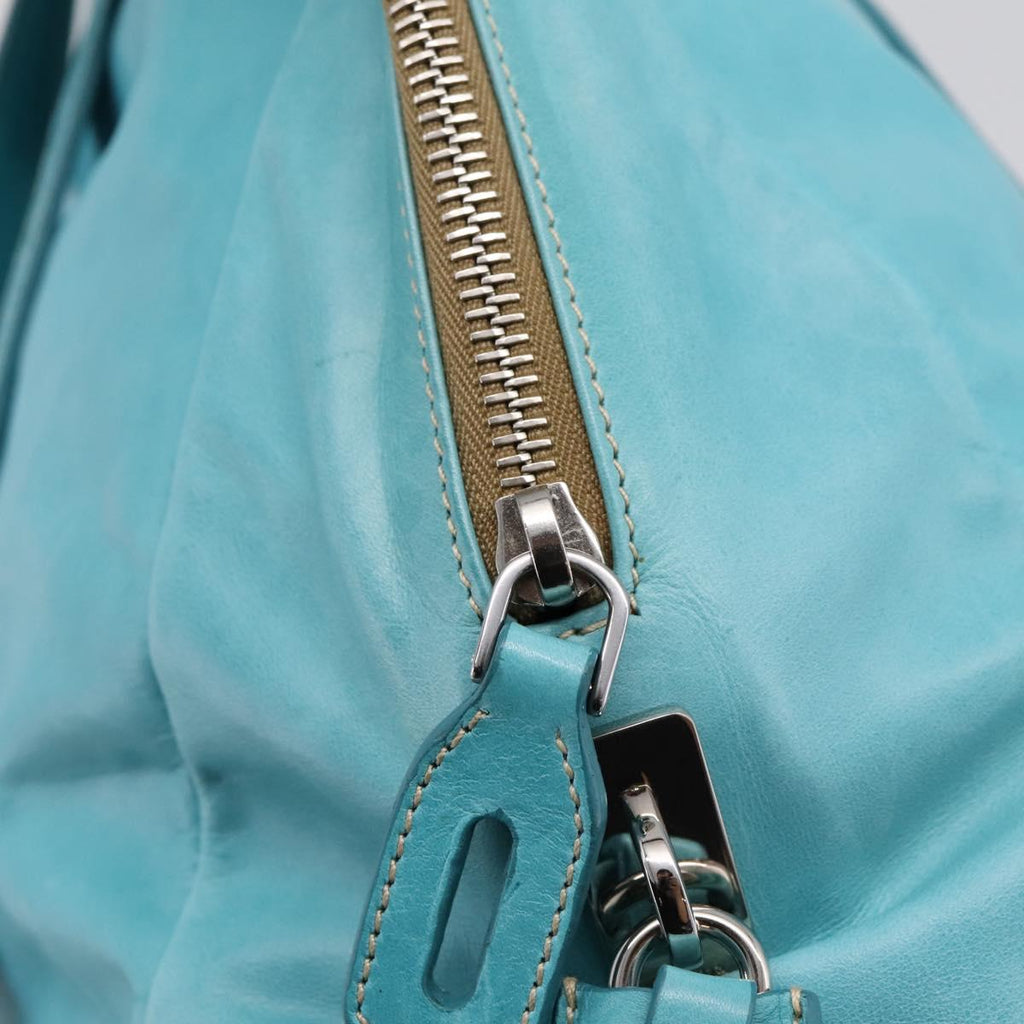 PRADA Tote Bag Leather Light Blue Silver Auth 199466V