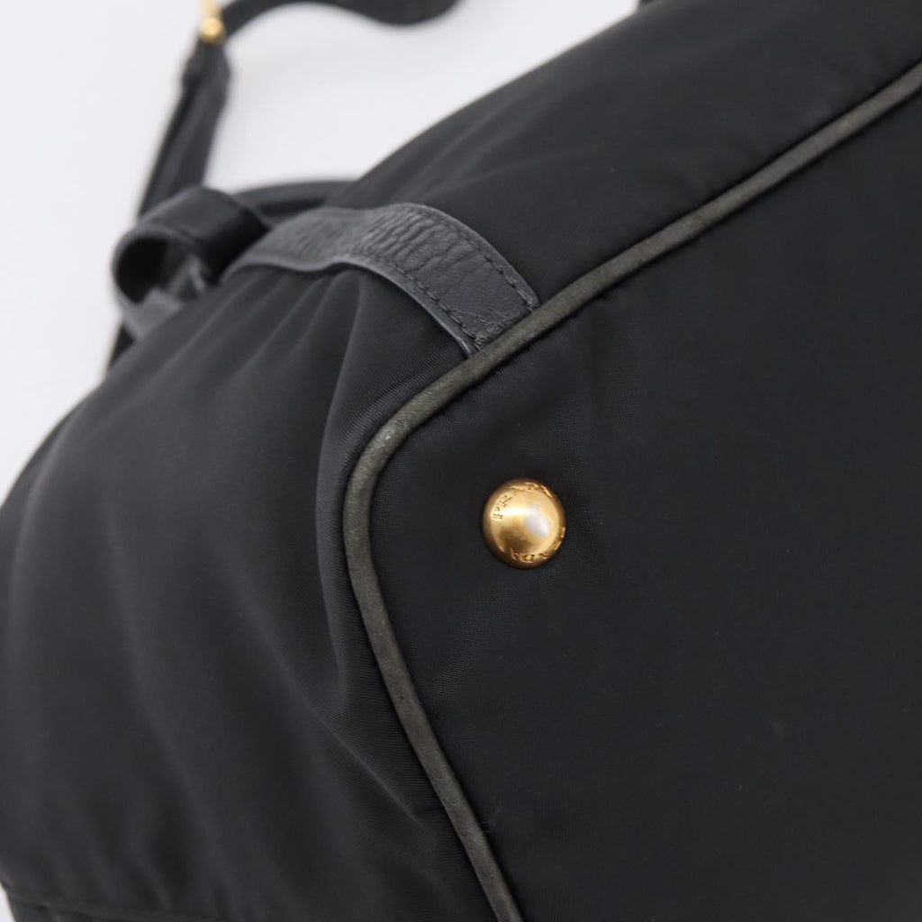 PRADA Hand Bag Nylon Leather 2way Black Gold Auth 199485A