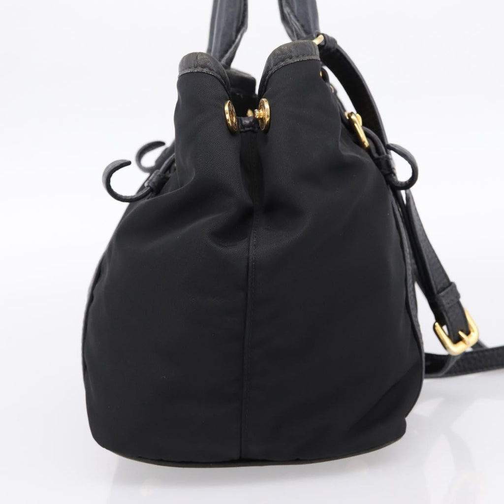 PRADA Hand Bag Nylon Leather 2way Black Gold Auth 199485A