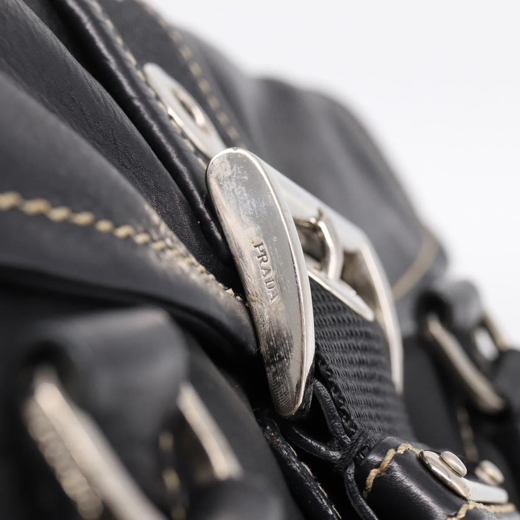 PRADA Shoulder Bag Nylon Black Silver Auth 199517V