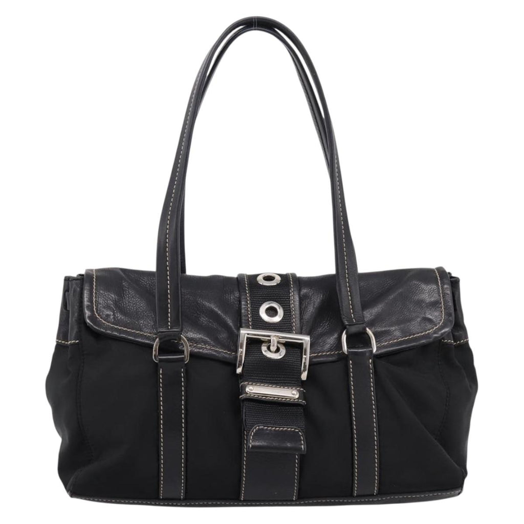 PRADA Shoulder Bag Nylon Black Silver Auth 199517V