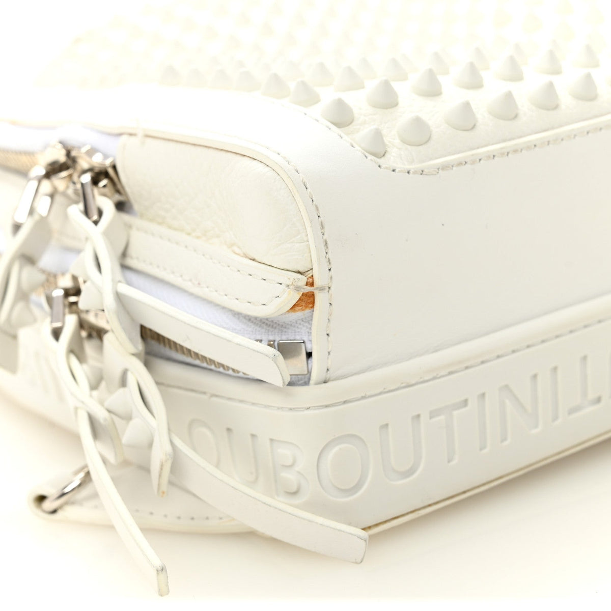 Calfskin Mens Loubifunk Spiked Bag White